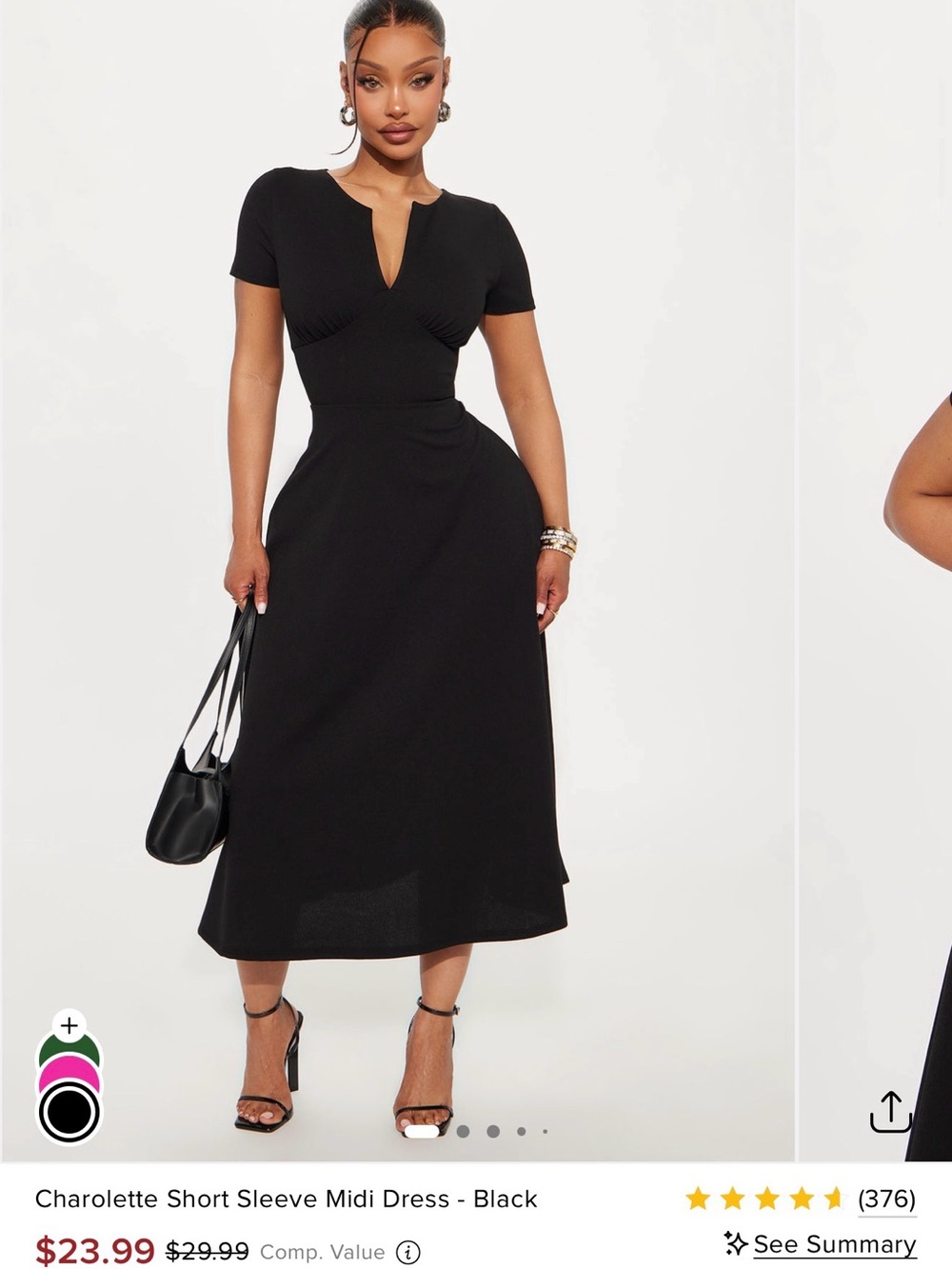 Fashion Nova Black Short-Sleeve Midi Dress with V-Notch